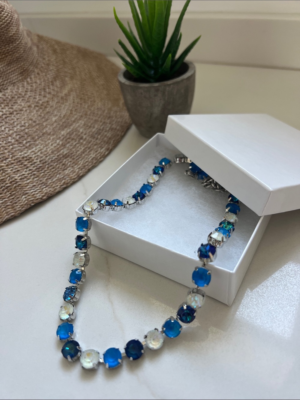 Blue and Clear Stone Statement Necklace - Women Jewelry